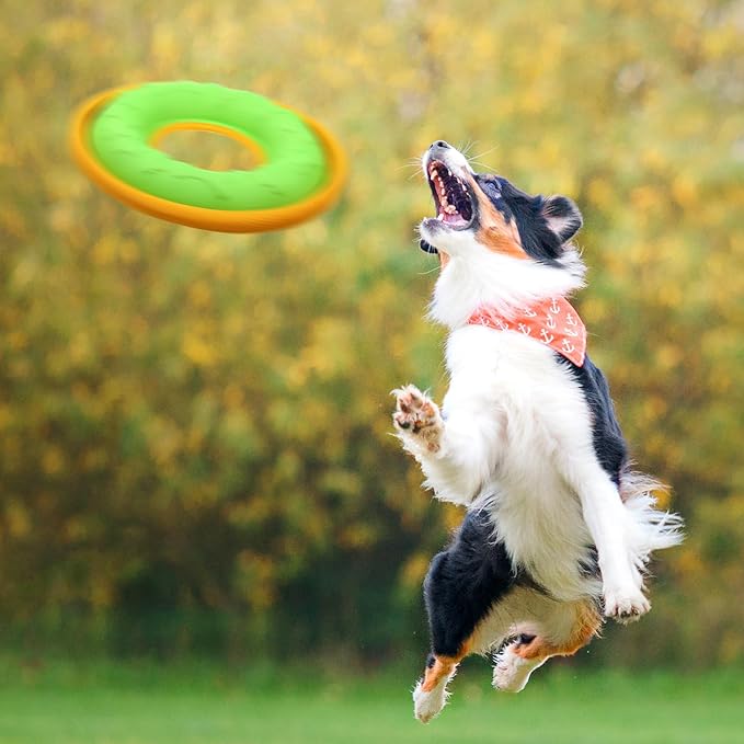 3 Pcs Pet Flying Discs - 9.05 Inch, Interactive Flyer Toys, Feedable Lightweight Catch and Fetch Toys for Small Medium Large Dogs, Floats in Water & Safe on Teeth