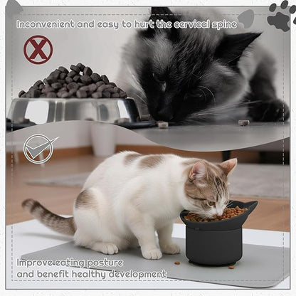 2 Pack Black, Green Slow Feeder for Cat Bowls, Silicone Tilted Raised Pet Bowl with Non Slip Base for Digestion Anti Vomit
