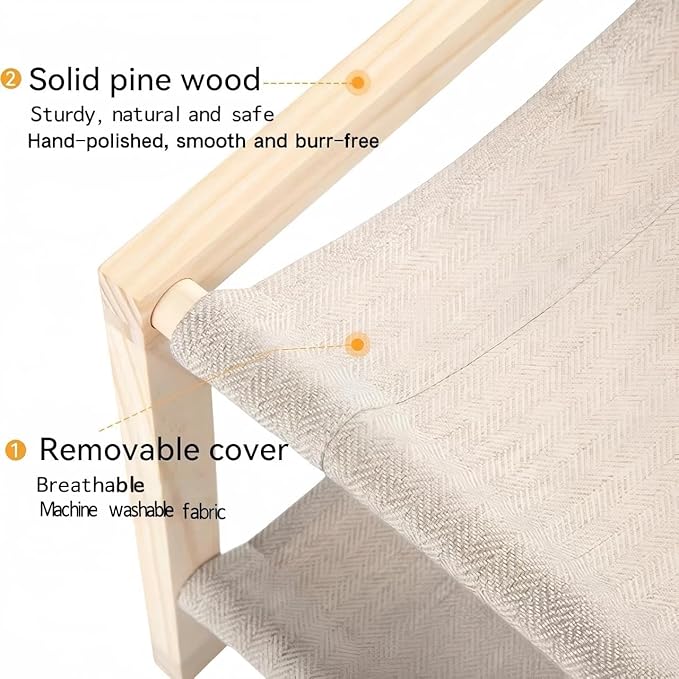 Cat Bed, Double-Layer Wooden Cat Hammock for Indoor/Outdoor, Elevated Small Dog Bed, Made of Natural Materials, Breathable, Comfortable, Sturdy & Durable
