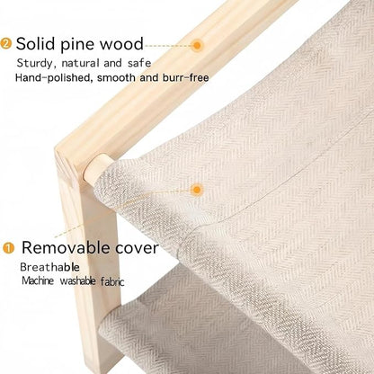 Cat Bed, Double-Layer Wooden Cat Hammock for Indoor/Outdoor, Elevated Small Dog Bed, Made of Natural Materials, Breathable, Comfortable, Sturdy & Durable