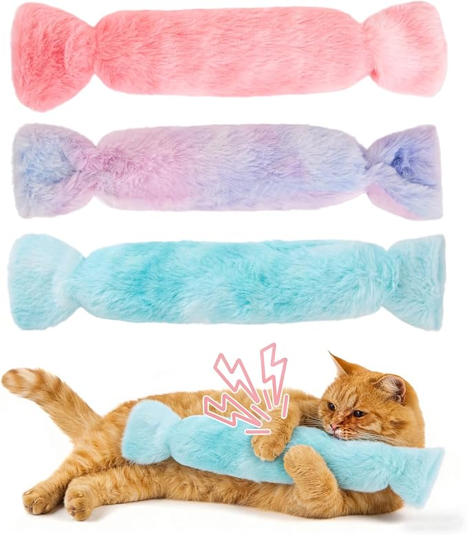 Cat Kicker Toy 3Pcs, Candy Shape Catnip Toys for Cats, Catnip Toys with Crinkle Paper. Indoor Kitten Toy Kicker Pillows.