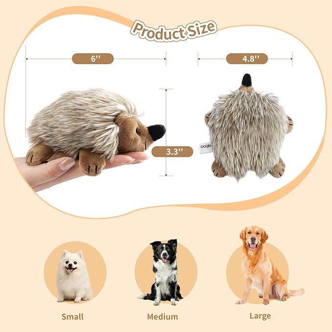 Pawaboo Plush Dog Toy, [2PACK] Non-Toxic Super Soft Faux-Fur Hedgehog Dog Toy Stuffed Biting Training Playing Toys for Dog Puppy, Brown