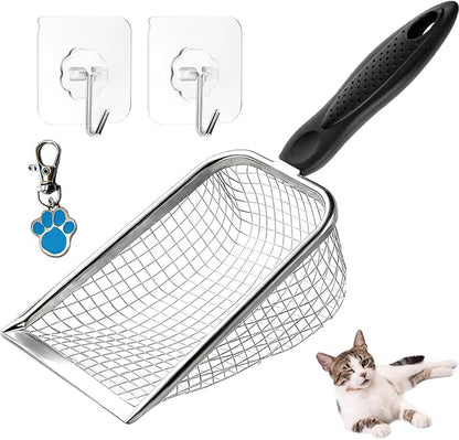 itPlus Cat Litter Scoop, Stainless Steel Cats Sturdy Mesh Scooper Kitty Litter Scoop Long Handle Scooper Shovel Sifter for All Litter Types Metal Cat Scooper for Litter Box