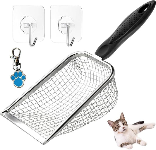itPlus Cat Litter Scoop, Stainless Steel Cats Sturdy Mesh Scooper Kitty Litter Scoop Long Handle Scooper Shovel Sifter for All Litter Types Metal Cat Scooper for Litter Box