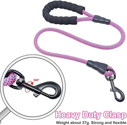 MayPaw 3FT Heavy Duty Rope Dog Leash, 6/8/10FT Nylon Pet Leash with Soft Padded Handle, Thick Lead Leashes for Large Medium Dogs Walking Training (Pink-Blue dot, 1/2" * 3')