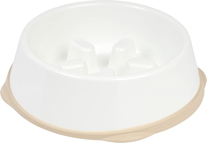 IRIS USA 4 Cups Slow Feeder Dog Bowl, Anti-Choking, Anti-Slip, Dog Slow Feeder, Puzzle Bowl Toy, Healthy Digestion, Short snouted, Dogs Cats & Other Pets, BPA, PVC, Phthalate Free, White/Beige