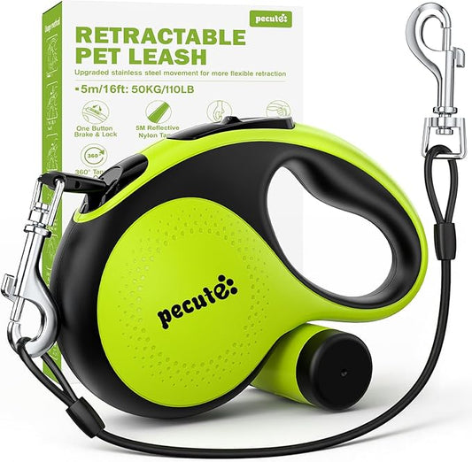Retractable Dog Leash with Chew Proof Extender - 18,2 ft Heavy Duty Retractable Dog Leash with Poop Bag Holder, Anti-Slip Handle, Reflective Leashes for Small Medium Large Pet Up to 110 lbs