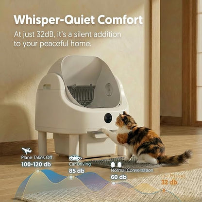 Automatic Litter Box, Self Cleaning Litter Box for Multiple Cats, Odor & Scoop Free, Apple Control, Large Space with Safety Protection, Opening Top, Real-Time Monitor