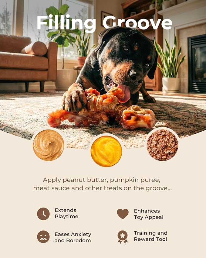 2 Pack Indestructible Dog Toys for Aggressive Chewers: Ultra-Dense Nylon, Bacon Flavor Chew Bones, Heavy Duty Tough Toys for Large Dogs 20-90 lbs, Long Lasting & Keep Them Busy