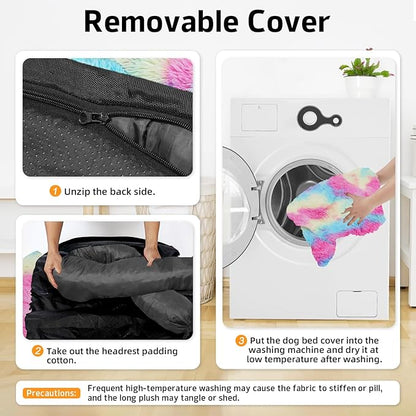 GGIB Calming Dog Bed Fluffy Plush Dog Mat for Furniture Protector with Removable Washable Cover for Large Medium Small Dogs and Cats (Extra Large (53x39.3x6), Rainbow)