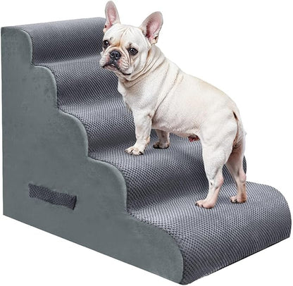 PAWSCART Pet Stairs for Dogs 5-Step, 22.8" H Pet Stairs for High Bed, Couch Sofa & Chair, 30D Material Soft Foam Dog Steps with Non-Slip Bottom Surface Removable Washable Cover, Grey