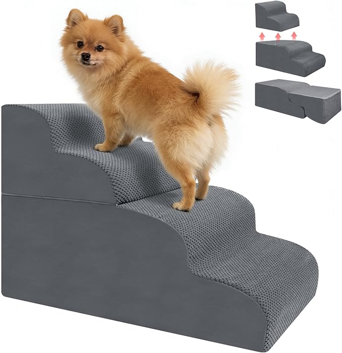 4-Step Dog Stairs, 19.8 Inch High Pet Steps for Small Dogs and Cats, Non-Slip Indoor Pet Ramp, Grey