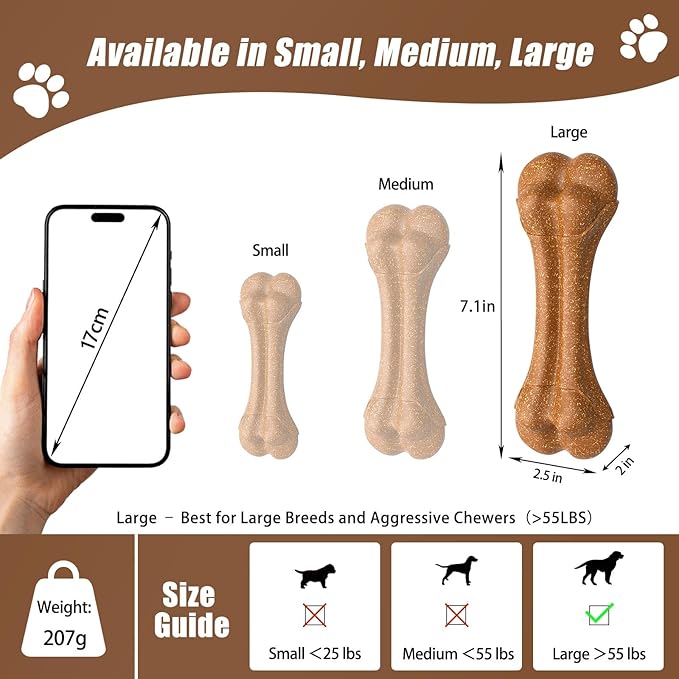 SCHITEC Dog Bone Chew Toy for Medium & Large Dogs, Beef Flavor Teething Toy, Durable Dog Toy for Aggressive Chewers, Teeth Cleaning, 1Pc