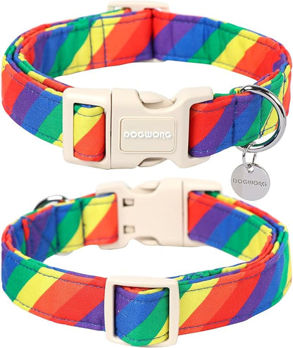 DOGWONG Rainbow Dog Collar, Soft Natural Fabric, Cute LGBTQ Puppy Necklace for Small to Large Dogs