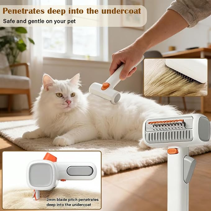 2-in-1 Pet Self-Detangling & Grooming Comb - Professional Deshedding Tool for Dogs & Cats - Gentle Undercoat Rake & Brush for Long or Short Hair, Removes Mats, Tangles & Loose Fur (1 PCS)