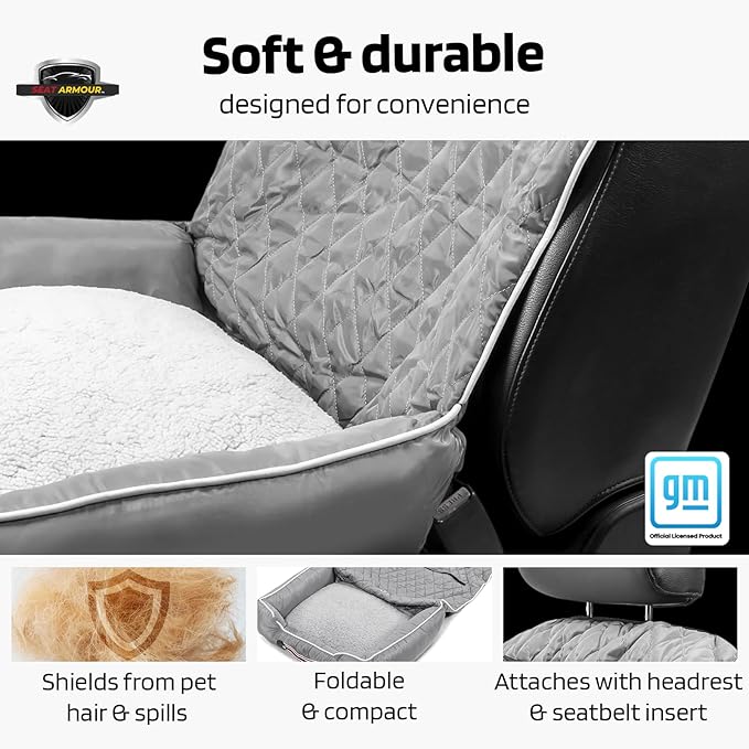 Seat Armour Chevrolet PetBed2GO Dog Car Seat Cover – 2-in-1 Pet Bed & Car Seat Protector – Full Protection Pet Car Seat, 26x20x6 in, 3.5 lbs, Gray