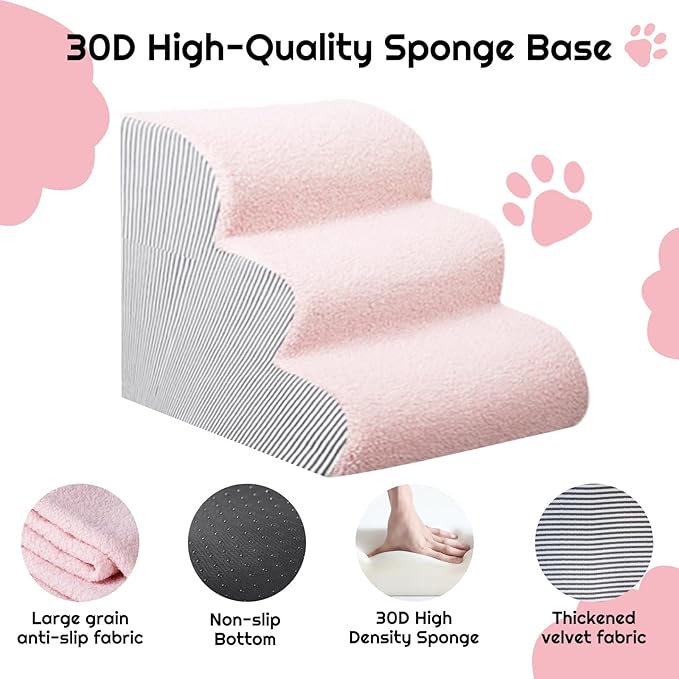 Dog Stairs for Bed 13.7" H, 30D Foam 3-Step for Sofa,Curved Stairs for Puppy,Pet Steps for Couch for Small Dogs and Cats or Pets Friendly