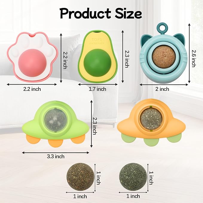 Catnip Roller Ball Catnips Wall Ball 5 Piece (3 Nips,2 Worm Galls) with 2 Replacement Cat nip Balls As Present