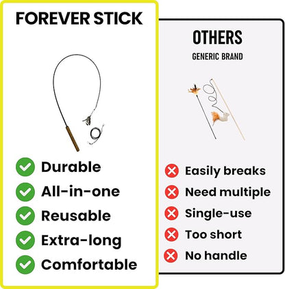 Forever Stick - The Unbreakable Cat Wand Toy, Durable Cat Toy Wand, Extra Long Cat String Toy, Cat Fishing Pole Toy for Bored Indoor Adult Cats, Cat Stick Toy, Cat Feather Wand, Cat Teaser Wand