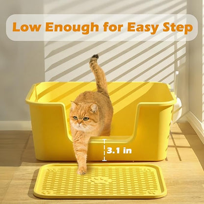 Large Cat Litter Box with High Sides for Indoor Cats,XL Low Entry Open Top Cat Litter Pan for Kittens,Big or Senior Cats,High Wall Easy Cleaning Anti-Splashing Multi-cat Litter Tray (Grey)