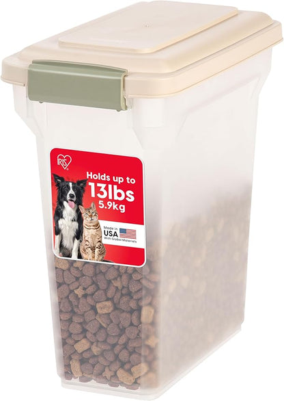 IRIS USA Dog Food Storage Container, Airtight Lid, Up to 13 Pounds Pet Food Storage, Versatile Pet Food Bin, Treats, BPA Free, Almond