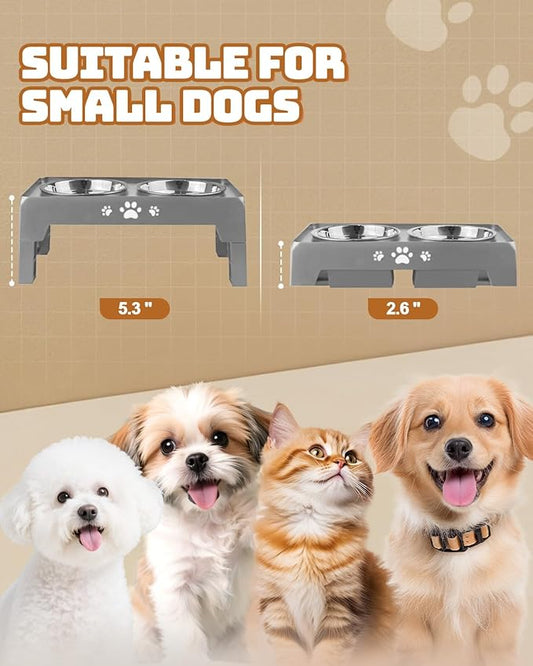 Elevated Dog Bowls for Small Dogs and Cats, Non-Slip Cat Bowls with 2 Thick 5.5" Stainless Steel Dishes, Dog Feeder 2 Heights Adjustable to 2.6"-5.3"