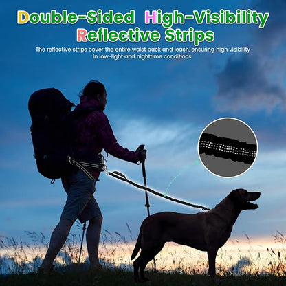 Hands Free Dog Leash with Dog Snack Waist Pack,1.4-2M Retractable Leash for Medium & Large Dogs, Waist Belt, Dual Handles, Reflective for City Walking & Running Outdoor Hiking &Travel etc.