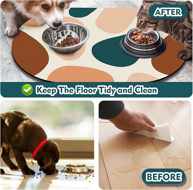 Cat Food Mat Small - 20''x12'' Absorbent Cat Feeding Mat, Pet Water Mats Protect Floor, No Stains Quick Dry Pet Placemats for Food and Water Bowl, Non-Slip Base Cats Bowl Mats for Messy Drinkers