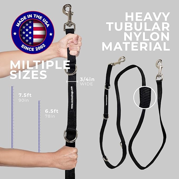ActiveDogs Hands Free Dog Leash Crossbody 7.5ft - Adjustable 4-Point Hands Free Leash with Service Dog Wrap for Increased Mobility & Training - Strong 3/4" Nylon & Double Stitched, Black