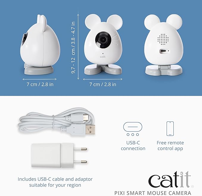 Catit PIXI Smart Mouse Pet Camera – App-Controlled 360 Camera for Cats with Night Vision, 2-Way Audio & Motion Detection – Record & Monitor Your Cat