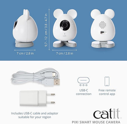 Catit PIXI Smart Mouse Pet Camera – App-Controlled 360 Camera for Cats with Night Vision, 2-Way Audio & Motion Detection – Record & Monitor Your Cat