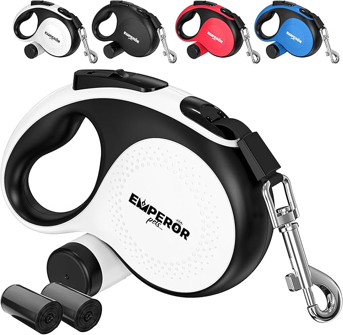 Emperor Pets 16 ft Retractable Dog Leash White - Heavy Duty Retractable Pet Leash with Anti-Slip Grip for Medium to Large Dogs up to 110 lbs -Aura BW16