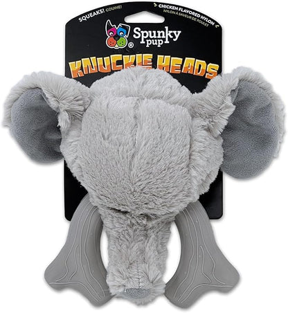 Spunky pup Knucklehead Durable Dog Toy - 2-in-1 Plush & Chew Toy for Aggressive Chewers, Chicken-Flavored Dental Chew, Durable Double-Stitched Squeaker- Elephant