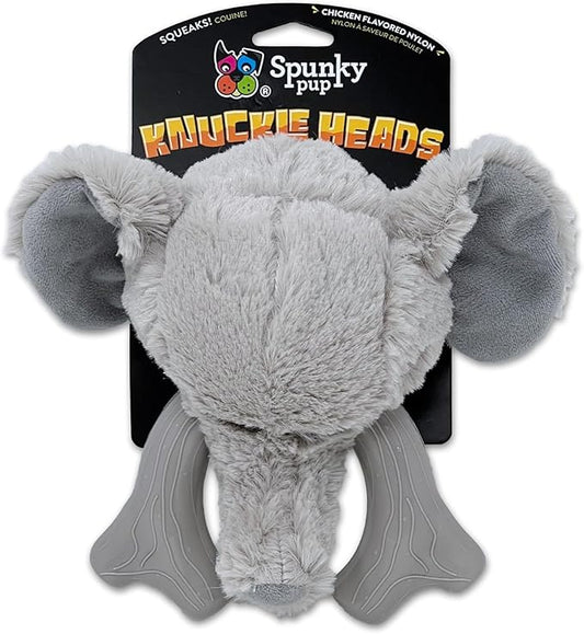 Spunky pup Knucklehead Durable Dog Toy - 2-in-1 Plush & Chew Toy for Aggressive Chewers, Chicken-Flavored Dental Chew, Durable Double-Stitched Squeaker- Elephant