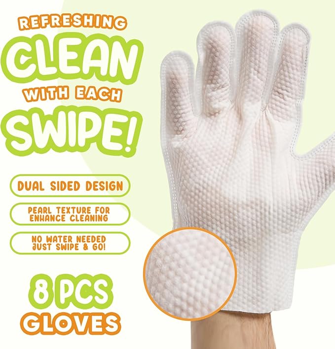 Pet Deodorizing Glove Wipes for Dogs & Cats | Nourish & Clean Fur & Skin | Coconut Oil & Chamomile Rinse-Free Wipes | Bathing Glove Wipes for Daily Care | Natural, Hypoallergenic (8 Pack)