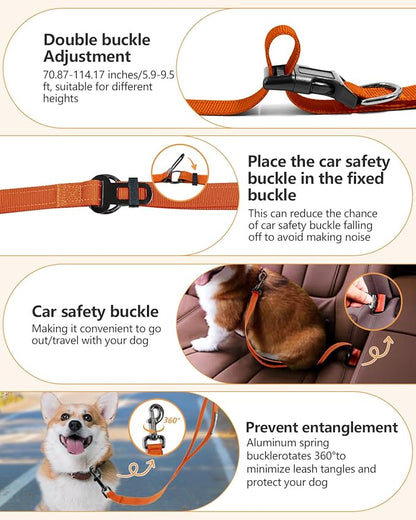 Hands Free Dog Leash, Multifunctional Crossbody Dog Leash, 5.9-9.5Ft Long Waist Belt with Car Seatbelt and Double-Sided Reflective Stitches for Medium and Large Dogs Walking, Jogging(Orange).