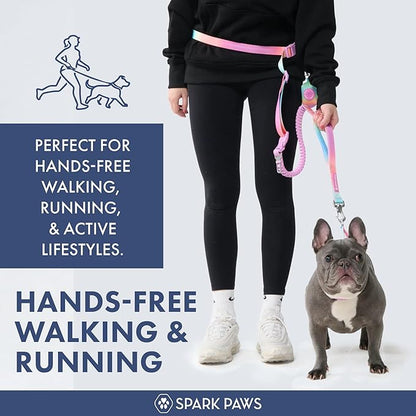 Spark Paws Handsfree Dog Leash – Shock Absorbing Waist Bungee Lead for Running, Car Seatbelt Clip & Poop Bag Set, Heavy Duty Tactical Lead for Medium, Large & X-Large Breeds - Pastel Icing