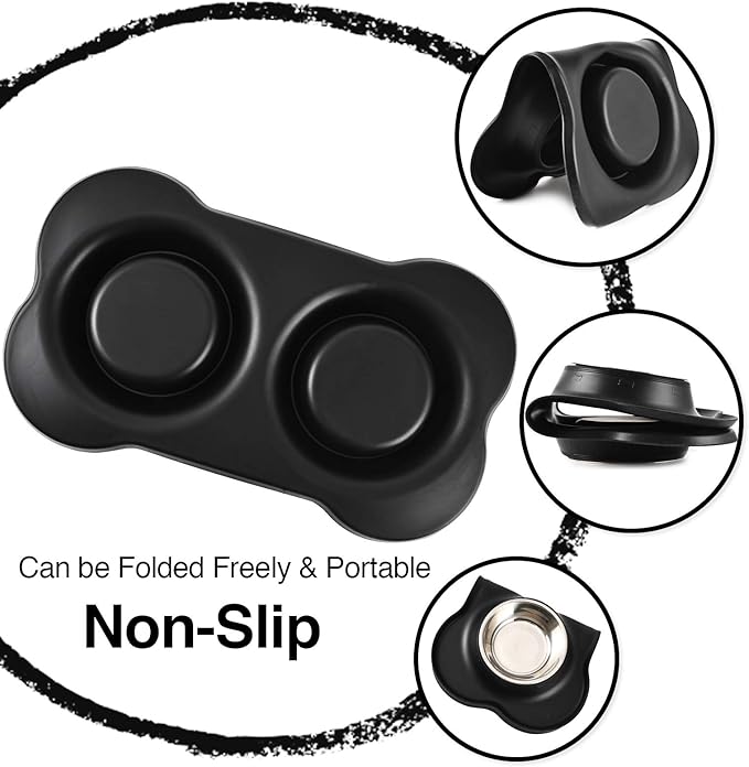 Dog Bowls 2 Stainless Steel Bowl for Pet Water and Food Feeder with Non Spill Skid Resistant Silicone Mat for Pets Puppy Small Medium Cats Dogs