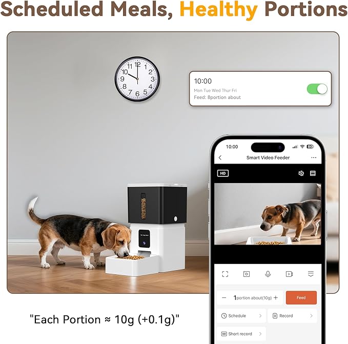 UTCG Automatic Dog Feeder with Camera: 8L/33 Cups 5G WiFi Timed Food Dispenser for Medium Dogs - 1080P HD Night Vision Video Recording 2-Way Audio APP Control
