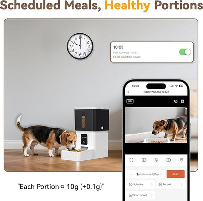 UTCG Automatic Dog Feeder with Camera: 8L/33 Cups 5G WiFi Timed Food Dispenser for Medium Dogs - 1080P HD Night Vision Video Recording 2-Way Audio APP Control