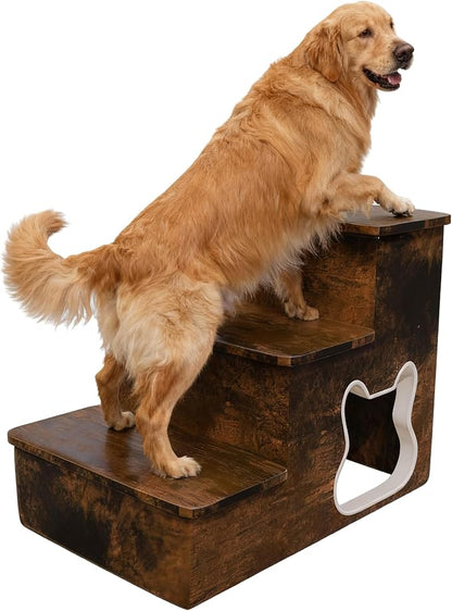 Dog Stairs for Large Dogs,Wooden Dog Steps for High Bed,24.4" Non-Slip Pet Stairs Up to 180LB,Pet Ramps for Small Medium Large Pet (Tiger, Small, 3)