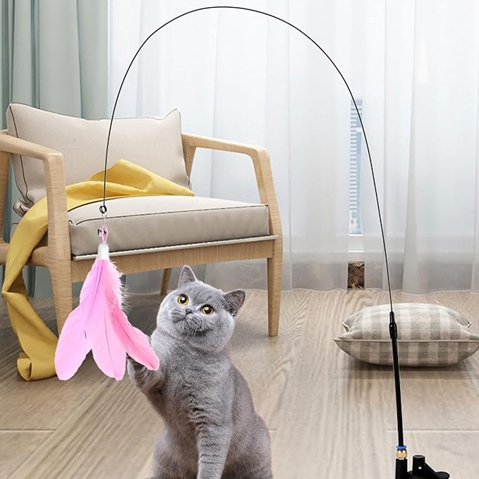 Cat Wand Toy - Flexible Feather Teaser Stick, Detachable Cat Play Wand | Interactive Cat Toy with Suction Cup, Easy-to-Install Cat Exercise Stick Toy, Cat Entertainment Wand for Exercise and Fun