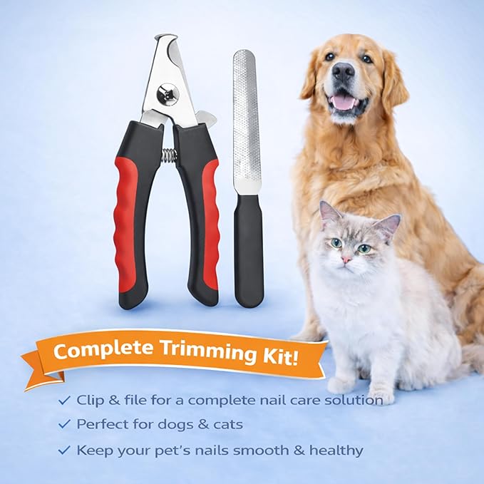 Dog & Cat Nail Clippers & Trimmers - Extra Sharp Dog Clippers with Stainless Steel Blades & Safety Guard to Avoid Overcutting - Ergonomic Cat Nail Clippers with Non-Slip Grip & Lock Feature