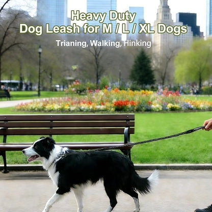 Dog Leash Heavy Duty - 4-6FT Long Leash Strong Shock Tactical Tug Leashes, Dog Seat Belt for Car with 2 Padded Handles, Reflective Rope Lead for Medium L X-Large Dogs Walking Running Training (Black)