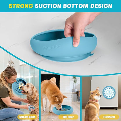 Dog Lick Bowl, Slow Feeder Dog Bowl Licking Mat for Small to Large Dogs, BPA-Free Non-Slip Silicone Slow Feeder Treat Dispenser for Anxiety Relief, Freezer & Dishwasher Safe (Cyan, 8.2"×2")