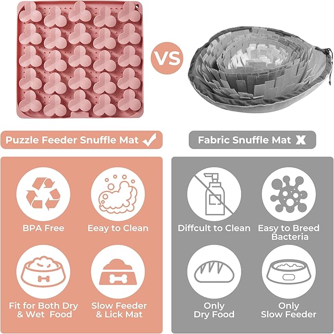 Puzzle Feeder Snuffle Mat for Dogs, Lick Mat for Dogs to Slow Down Eating, Dog Puzzle Toys for Large and Medium Breed Dogs, Silicone Dog Bowls for Dry, Wet, Raw Food, Pink