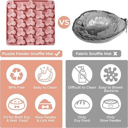 Puzzle Feeder Snuffle Mat for Dogs, Lick Mat for Dogs to Slow Down Eating, Dog Puzzle Toys for Large and Medium Breed Dogs, Silicone Dog Bowls for Dry, Wet, Raw Food, Pink