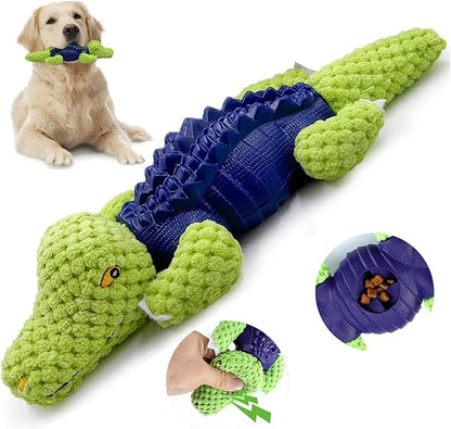 Dog Chew Toys for Small and Medium Breeds, Squeaky Dog Toys Plush, Interactive Dog Toys to Keep Them Busy, Alligator Dog Puzzle Toy, Dogs Dental Chew, Beef Flavored Chew Toy, Dogs Birthday Toy- Green