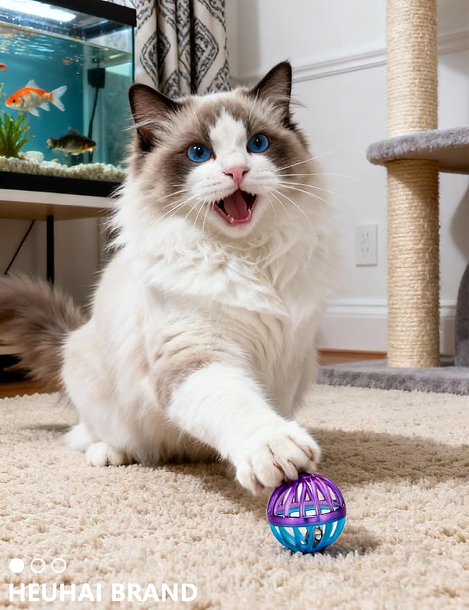 26 Pcs Cat Ball Toys Set for Indoor Cats, Bored Kitten Interactive Bell Balls & Shiny Fluffy Spheres (1.5'' - 2.1'')