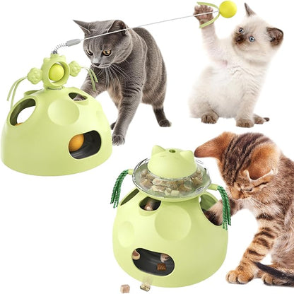 Cat Toy, 4-in-1 Cat Interactive Toys for Indoor Cats, Hide and Seek Cats Toys, Spinning Toy and Kitty Food Dispenser Feeder Treat Dispensing Feeding Toy (Green)